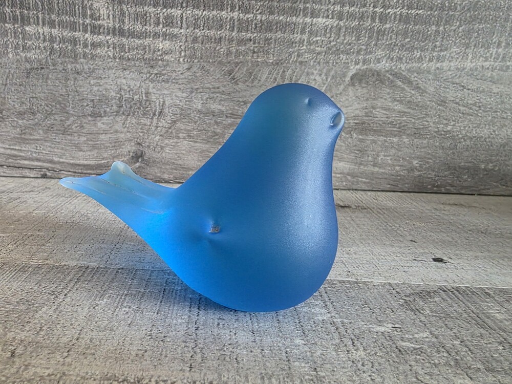 Vintage Interpur Blue Frosted Glass Bird 4" Figurine MCM 80.15